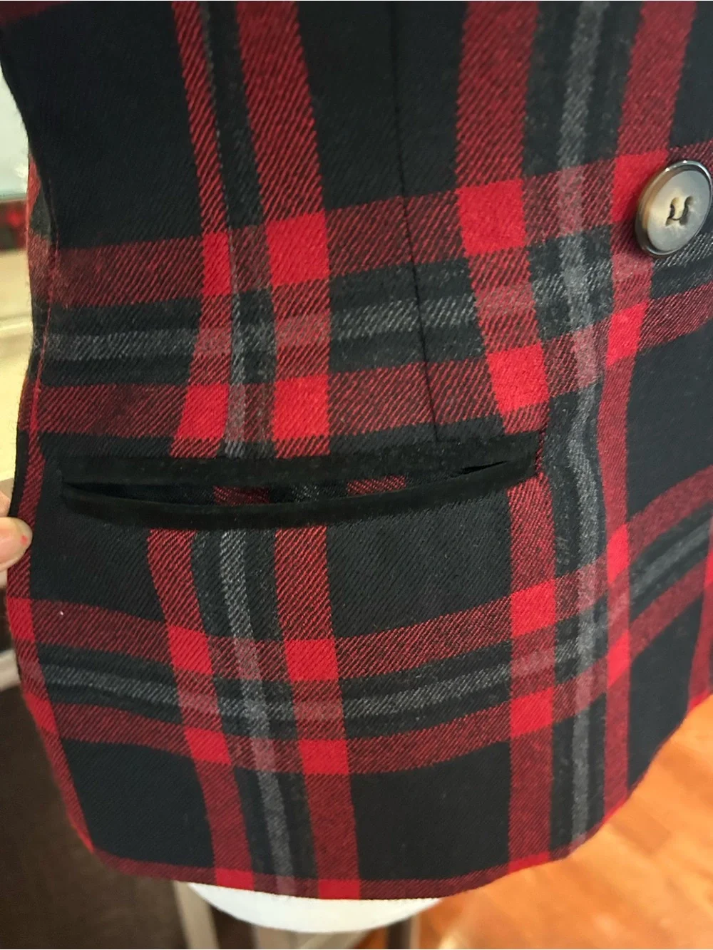 Parisian Works Red & Black Plaid Double-Breasted Blazer